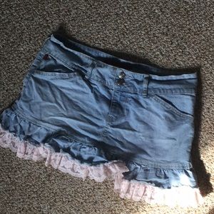 Jean skirt with pink lace